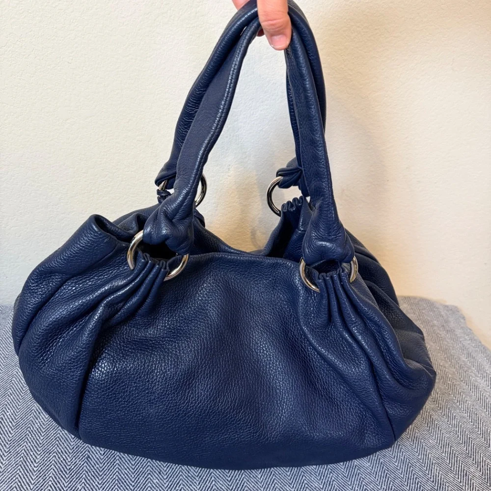 FURLA - Navy Pebbled Leather Hobo Bag